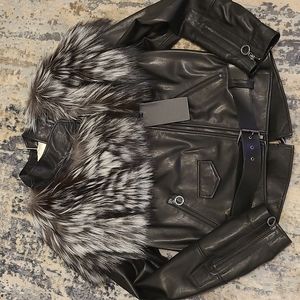 Leather jacket with real fur